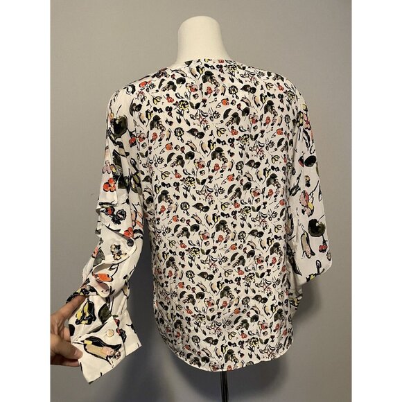 Grey Jason Wu White Silk Top with Floral Print and Front Keyhole, Size 6 - Picture 3 of 11